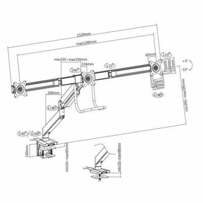Support pour 3 écran de bureau White Shark GMS-3203 Rhamses III