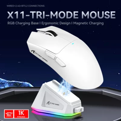 ATTACK SHARK X11 Wireless Gaming Mouse with Charging Dock - White – Image 4