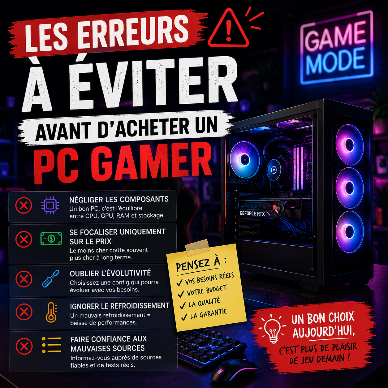 Guide d'achat PC gaming : erreurs à éviter
