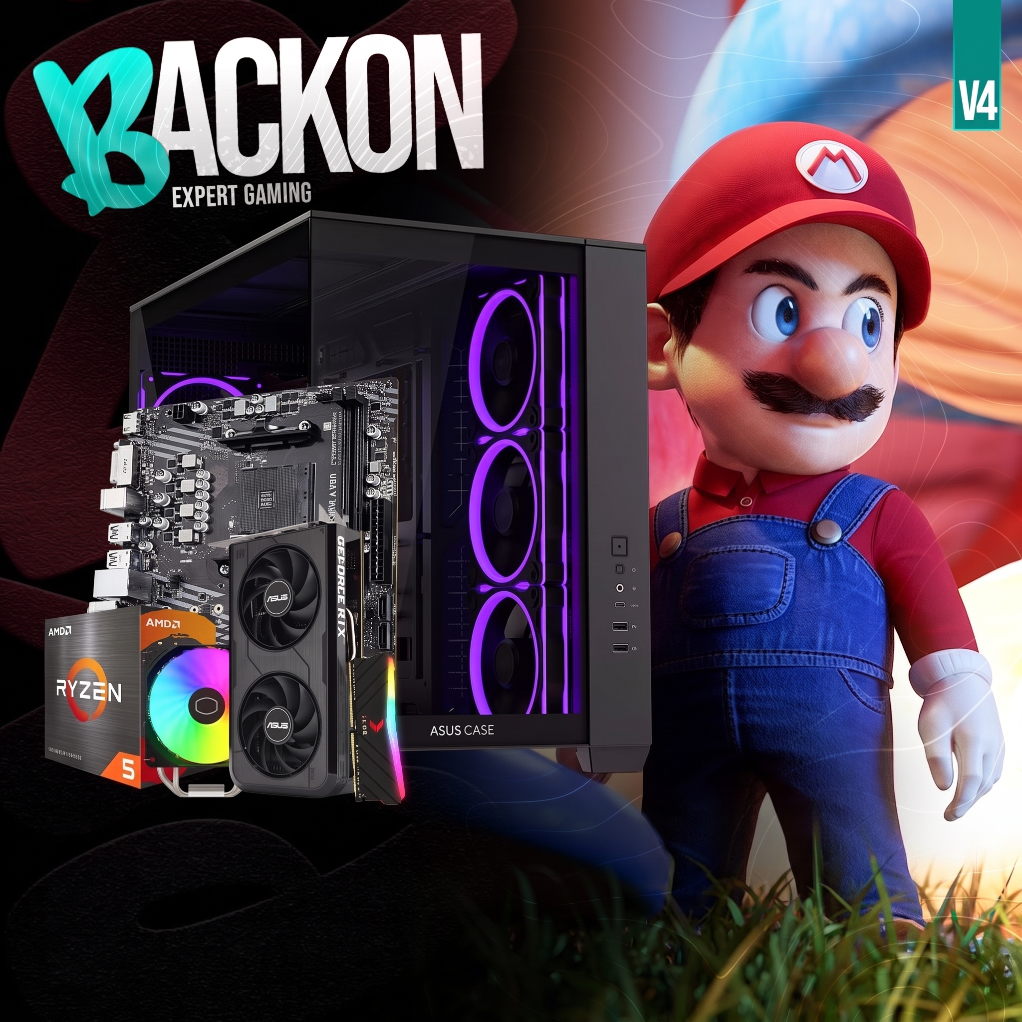 PC gamer Ryzen 5 5600X RTX 5050 BACK-ON V4 boîtier Asus ARGB Expert Gaming Tunisie