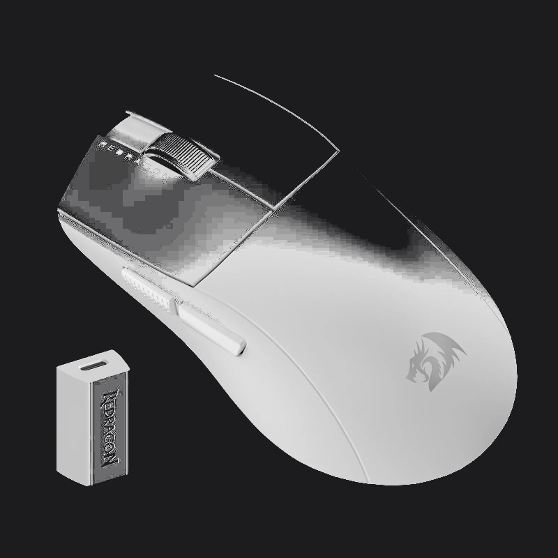 Souris gaming Redragon M916 PRO 1K White – vue de face sur setup gaming
