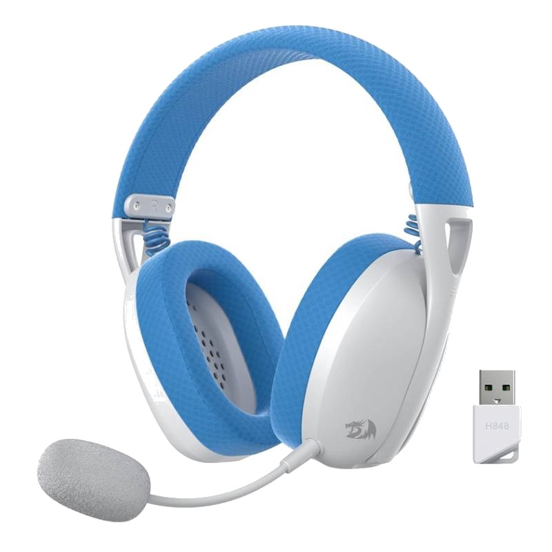 Casque gamer sans fil Redragon H848 PRO couleur bleue avec micro rétractable et coussinets memory foam