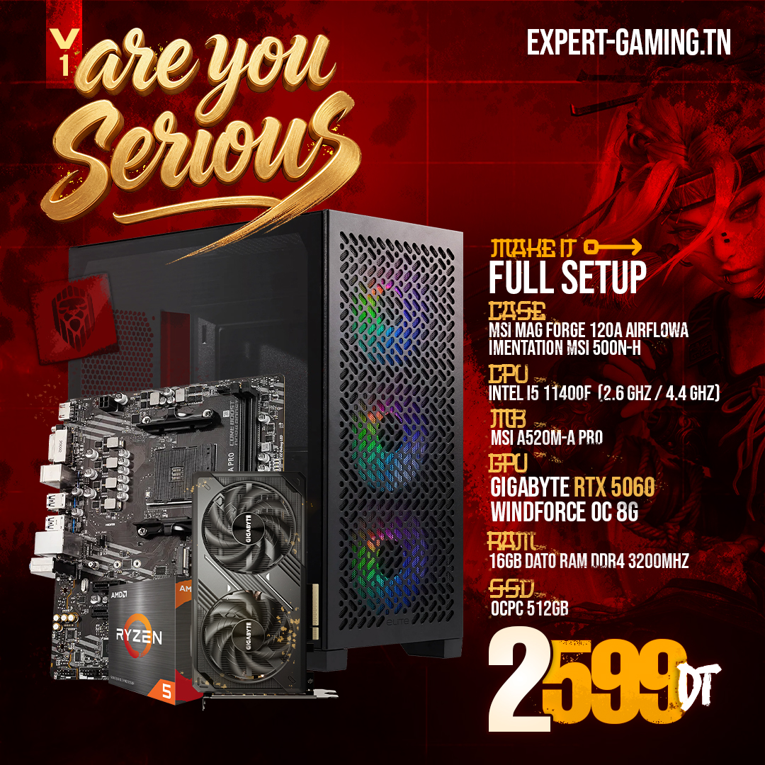 PC Gamer Ryzen 5 5500 RTX 5060 Are You Serious V1 – Expert Gaming Tunisie