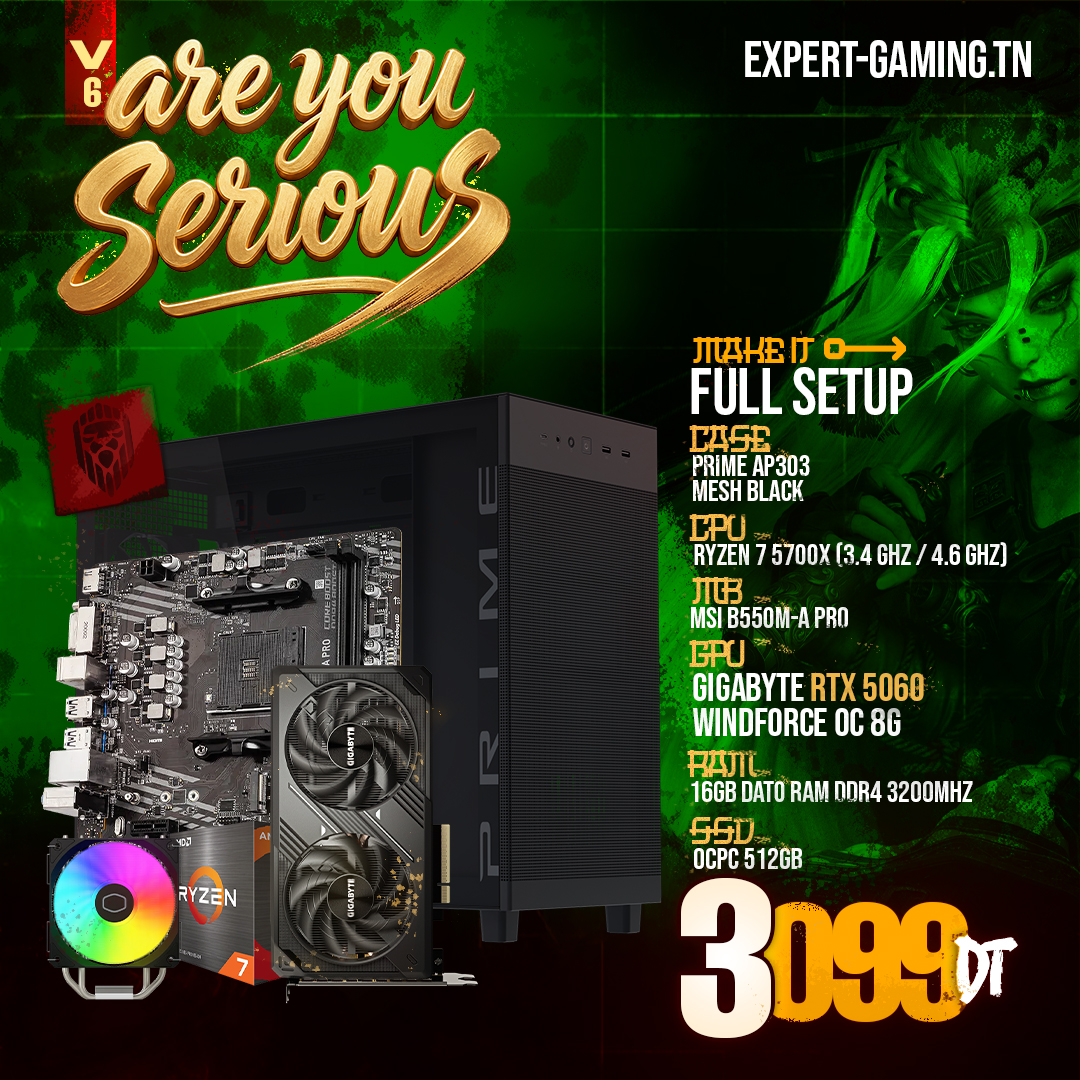 PC Gamer Ryzen 7 5700X RTX 5060 8G ARE YOU SERIOUS V6 – Expert Gaming Tunisie