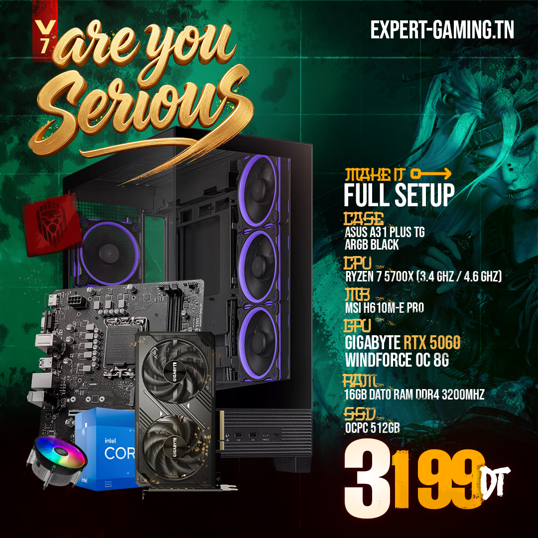 PC gamer Intel i5 13400F RTX 5060 Are You Serious V7 – Expert Gaming Tunisie