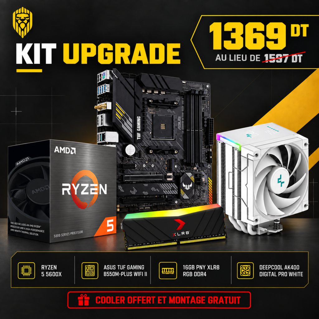 Kit upgrade AMD Ryzen 5 5600X avec ASUS TUF B550M-PLUS WIFI et 16GB RAM RGB – Expert Gaming Tunisie