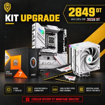 Kit upgrade AMD Ryzen 7800X3D avec ASUS ROG B850-A, DDR5 16Go PNY et ventirad AK400 Digital Pro