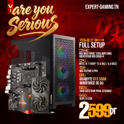 PC Gamer Ryzen 5 5500 RTX 5060 Are You Serious V1 – Expert Gaming Tunisie