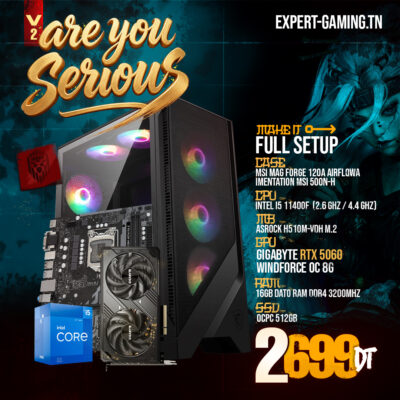 PC gamer RTX 5060 Are You Serious V2 Intel i5 11400F 16GB RAM SSD 512GB – Expert Gaming Tunisie
