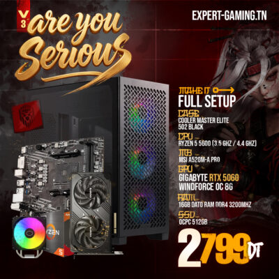 PC gamer Ryzen 5 5600 RTX 5060 Are You Serious V3 – Expert Gaming Tunisie