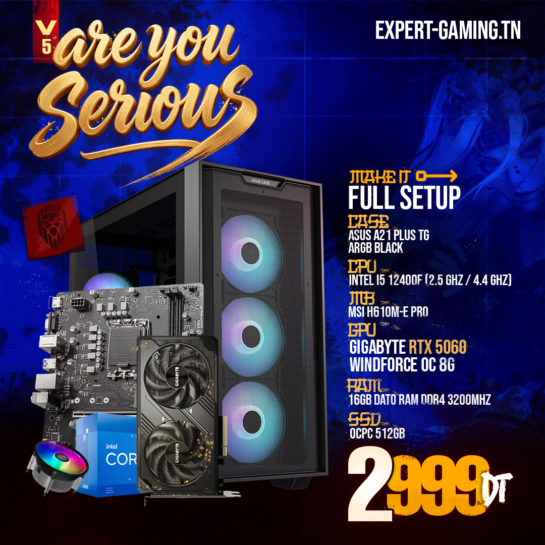 PC gamer Intel i5 RTX 5060 Are You Serious V5 – Expert Gaming Tunisie