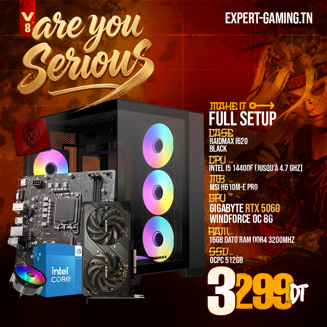 PC gamer Intel i5 RTX 5060 Are You Serious V8 – Expert Gaming Tunisie