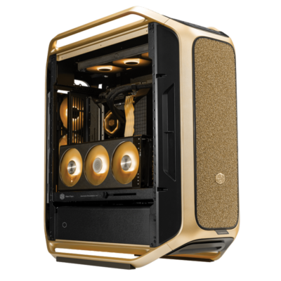 Boitier Cooler Master Cosmos Alpha Gold Édition Limitée – vue de face, finition dorée exclusive
