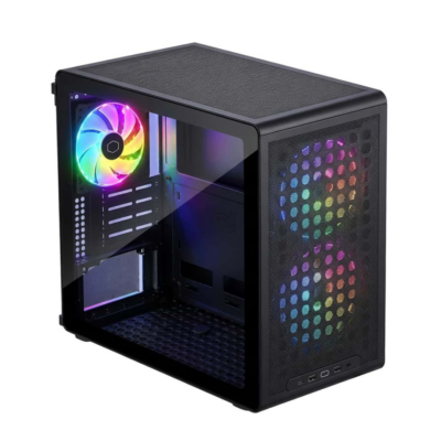 Boitier Cooler Master Q300L V3 ARGB noir – vue de face avec éclairage RGB