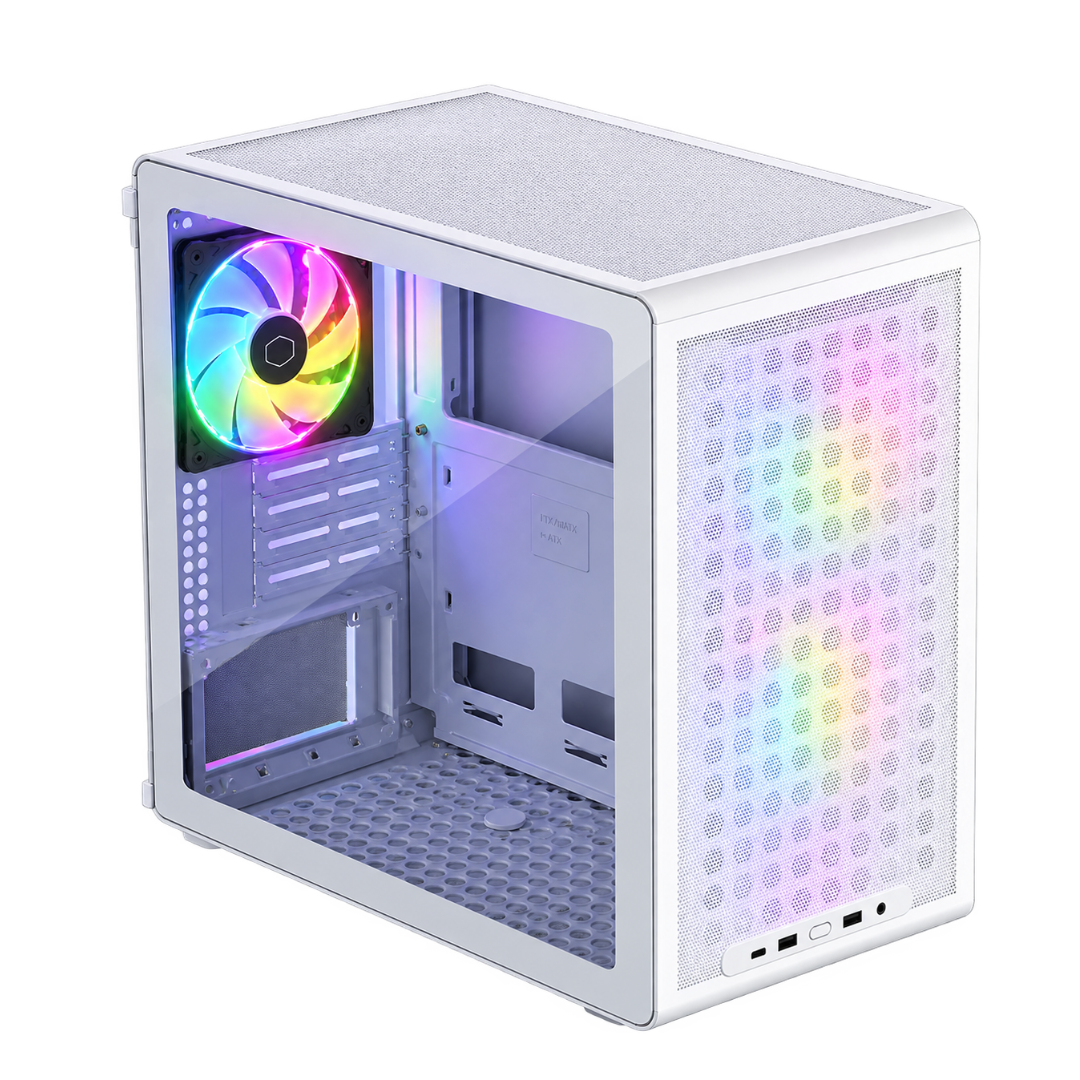 Boitier Cooler Master Q300L V3 ARGB White – chassis gaming compact blanc avec éclairage ARGB