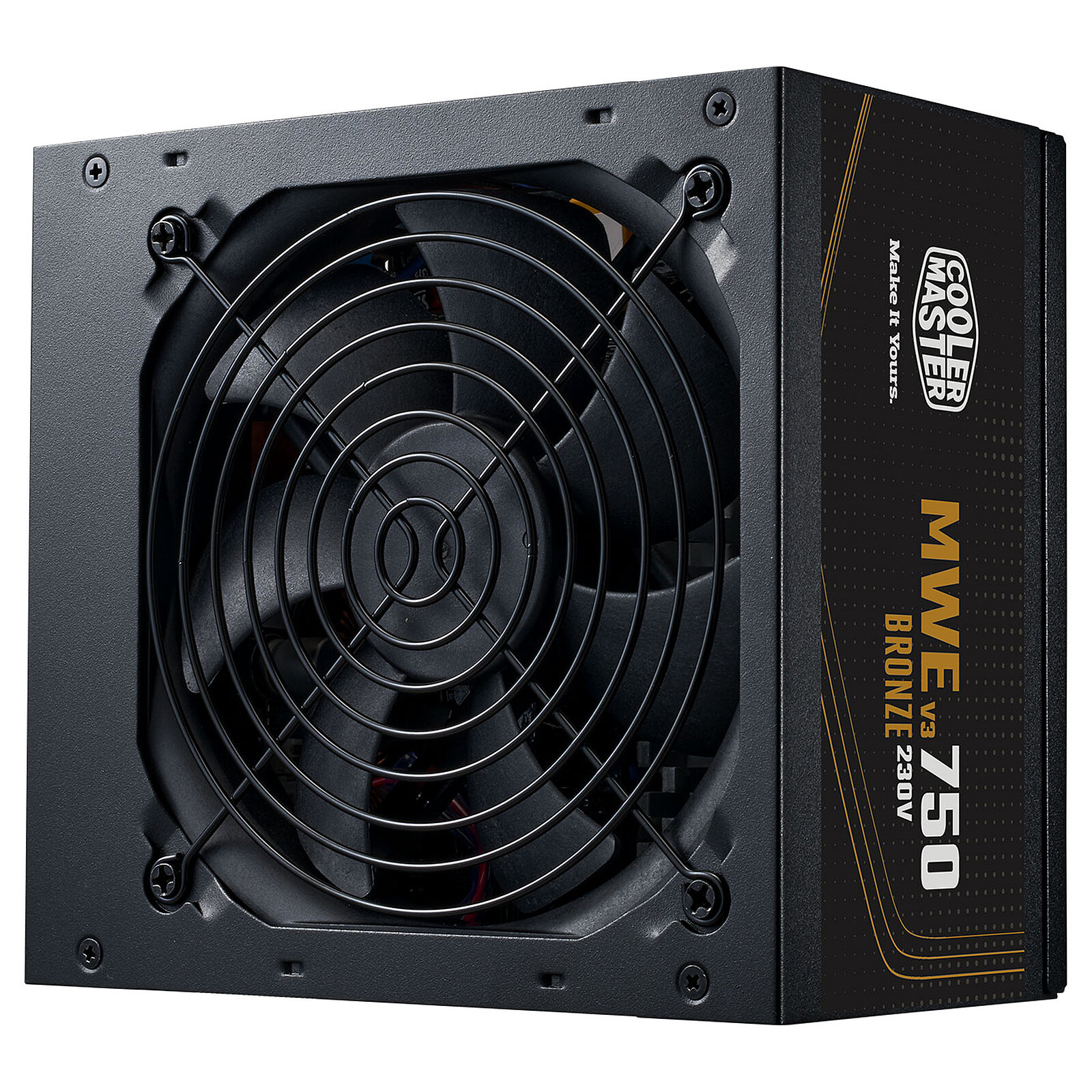 Alimentation PC gaming Cooler Master MWE Bronze 750 V3 noire 750W vue de face